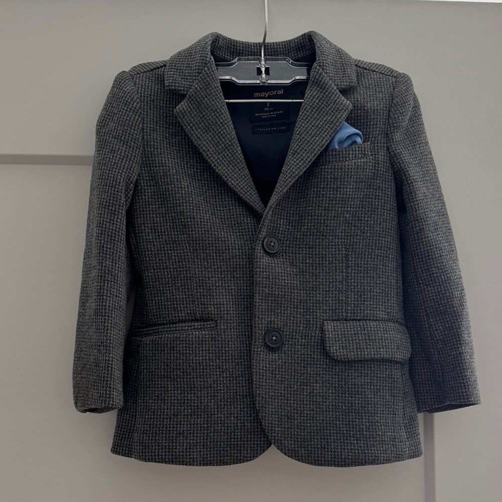 ♣️ Mayoral Charcoal Blazer with Sky Blue Accent ♣️
